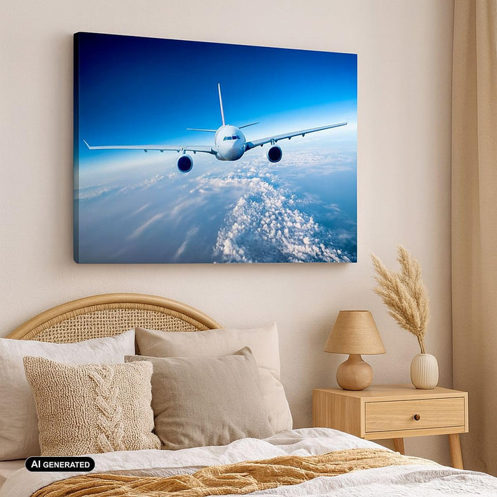 Bilder auf Leinwand Flugzeug himmel wolken flug Leinwandbild 70x50cm Wandbilder Dekoration Wohnzimme
