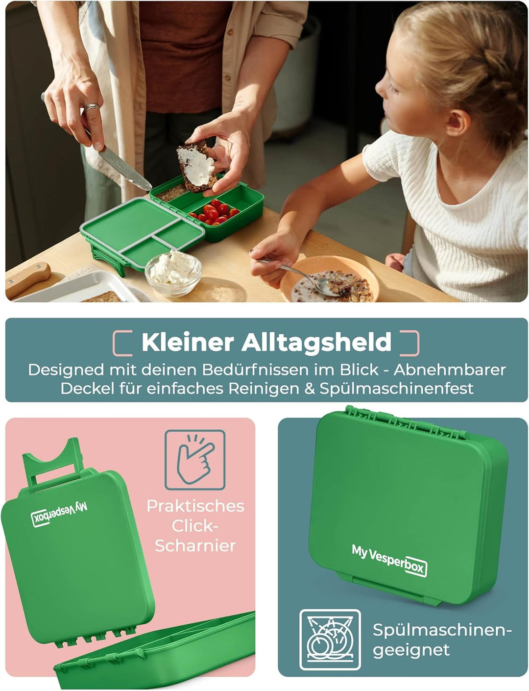 My Vesperbox® Brotdose für Kinder mit Fächern Liv [MADE IN GERMANY] - Lunchbox mit Trennfächern - Be