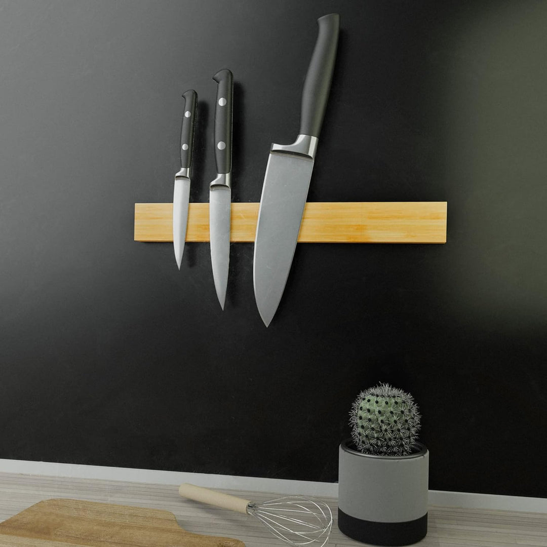 COM-FOUR® Messer Magnetleiste aus Bambus zur Wandmontage - Messerleiste magnetisch - Magnetischer Me