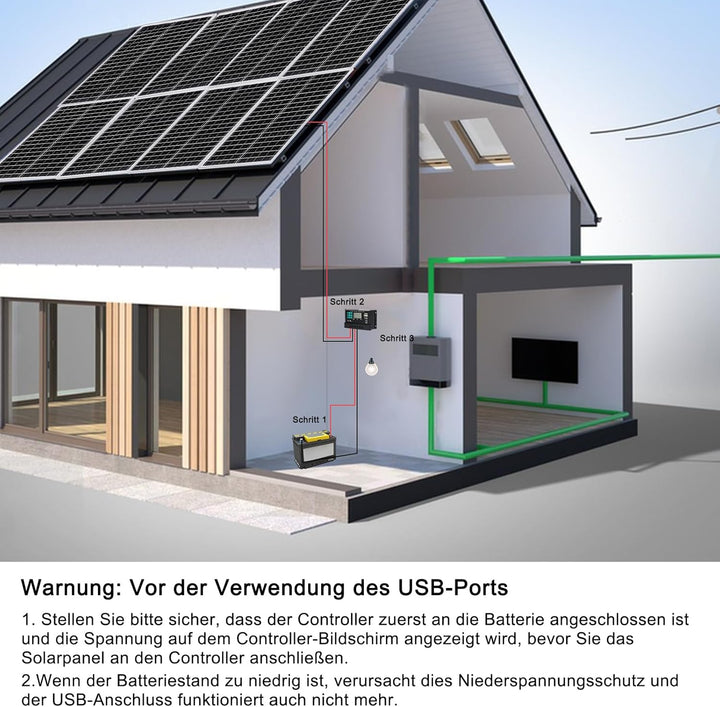 50W Solarpanel 12V Kit: 2x25W Monokristallines Photovoltaik Solarmodul mit 10A Laderegler, 2Pcs Verl