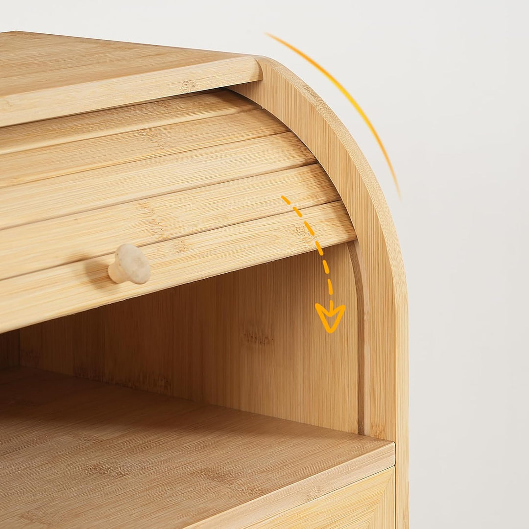 HOOBRO Brotkasten Bambus, 2-stöckiger Brotkorb, Brotbox, Brotaufbewahrung mit Rolldeckel und Vitrine