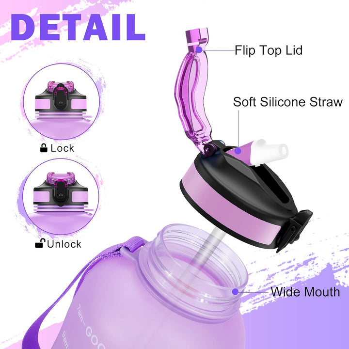 2 Liter Trinkflasche Sport mit Strohhalme, 2000ml Gross Sportflasche BPA Frei, Auto Wasserbehälter A