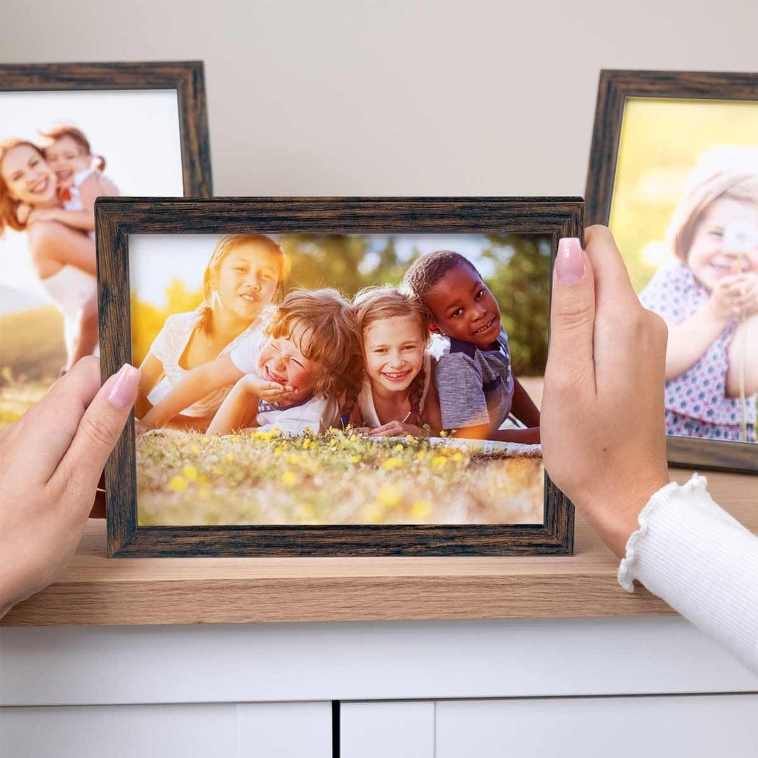 PHOTOLINI Bilderrahmen 15x20 Holz MDF Eiche Dunkel, 3er Set Bilderrahmen 20x15, Picture Frame mit Ac
