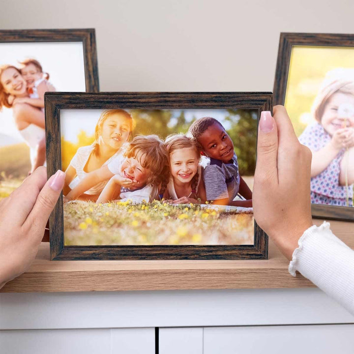 PHOTOLINI Bilderrahmen 15x20 Holz MDF Eiche Dunkel, 3er Set Bilderrahmen 20x15, Picture Frame mit Ac