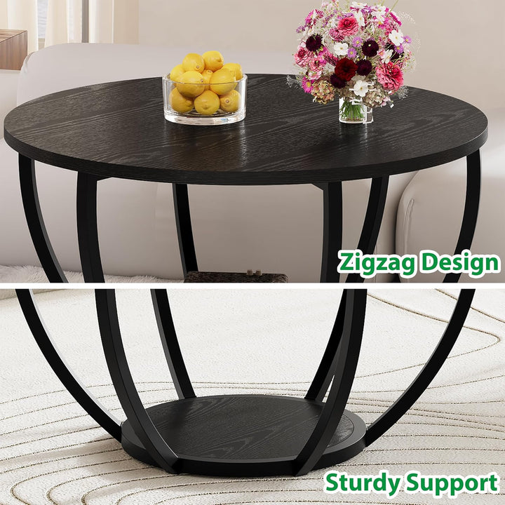HOMERECOMMEND Round Coffee Table,Couchtisch Rund,2-Tier-Kreis couchtisch mit stauraum,Wohnzimmertisc