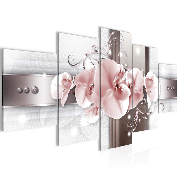 Runa Art Wandbilder Blumen Orchidee 5 Teilig Bild auf Vlies Leinwand Deko Wohnzimmer Abstrakt Grau R