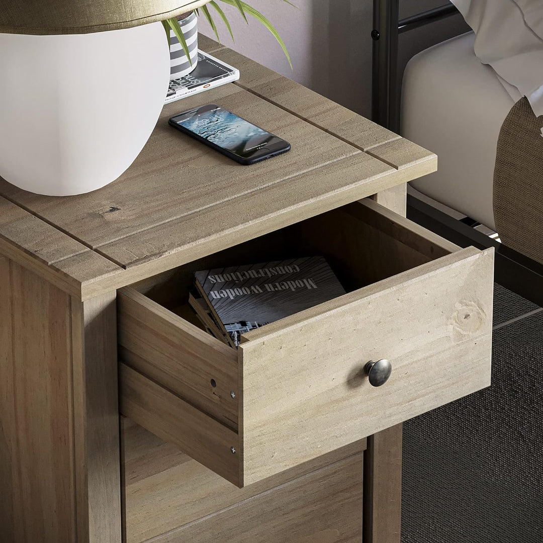 Home Discount® Panama Kommode Nachttisch mit 3 Schubladen, Eiche Natur gewachst Schlafzimmer Möbel
