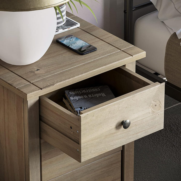 Home Discount® Panama Kommode Nachttisch mit 3 Schubladen, Eiche Natur gewachst Schlafzimmer Möbel