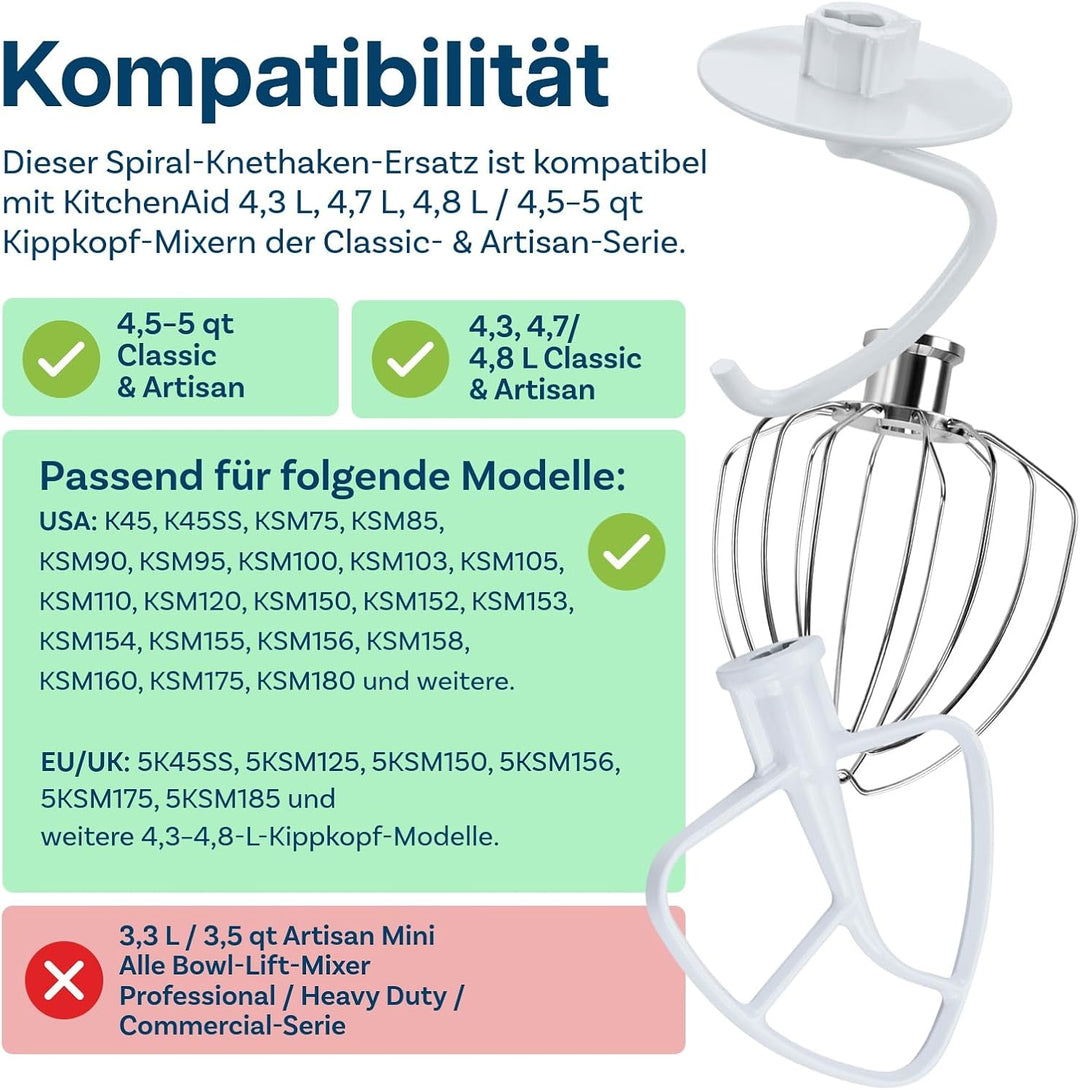3er Zubehör Set für KitchenAid 4.5-5 Quart Kippkopf-Standmixer Artisan & Classic Serie von MMOBIEL –