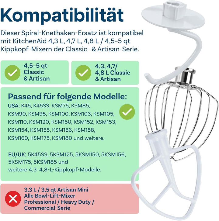 3er Zubehör Set für KitchenAid 4.5-5 Quart Kippkopf-Standmixer Artisan & Classic Serie von MMOBIEL –