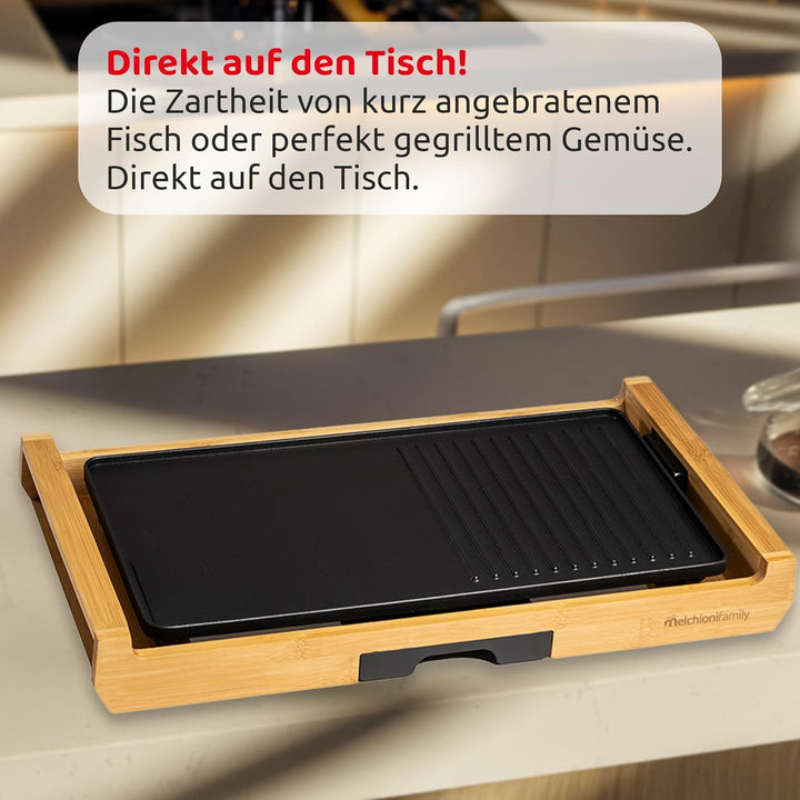 Melchioni Grill Elektrischer Grill, Bambus, Schwarz, Einheitsgrösse