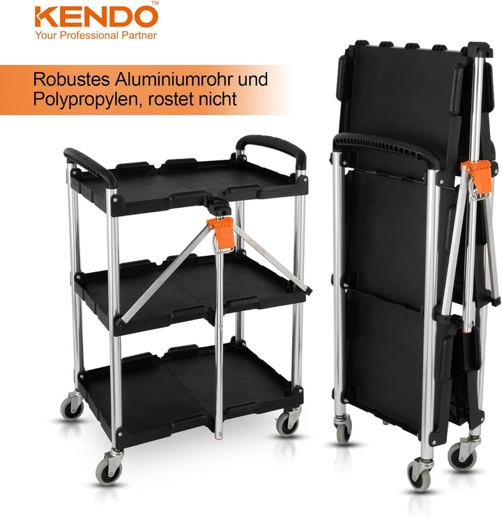 KENDO Servierwagen klappbar - Rollwagen Küche, Beistellwagen mit gebremsten Rollen und Zuladung bis