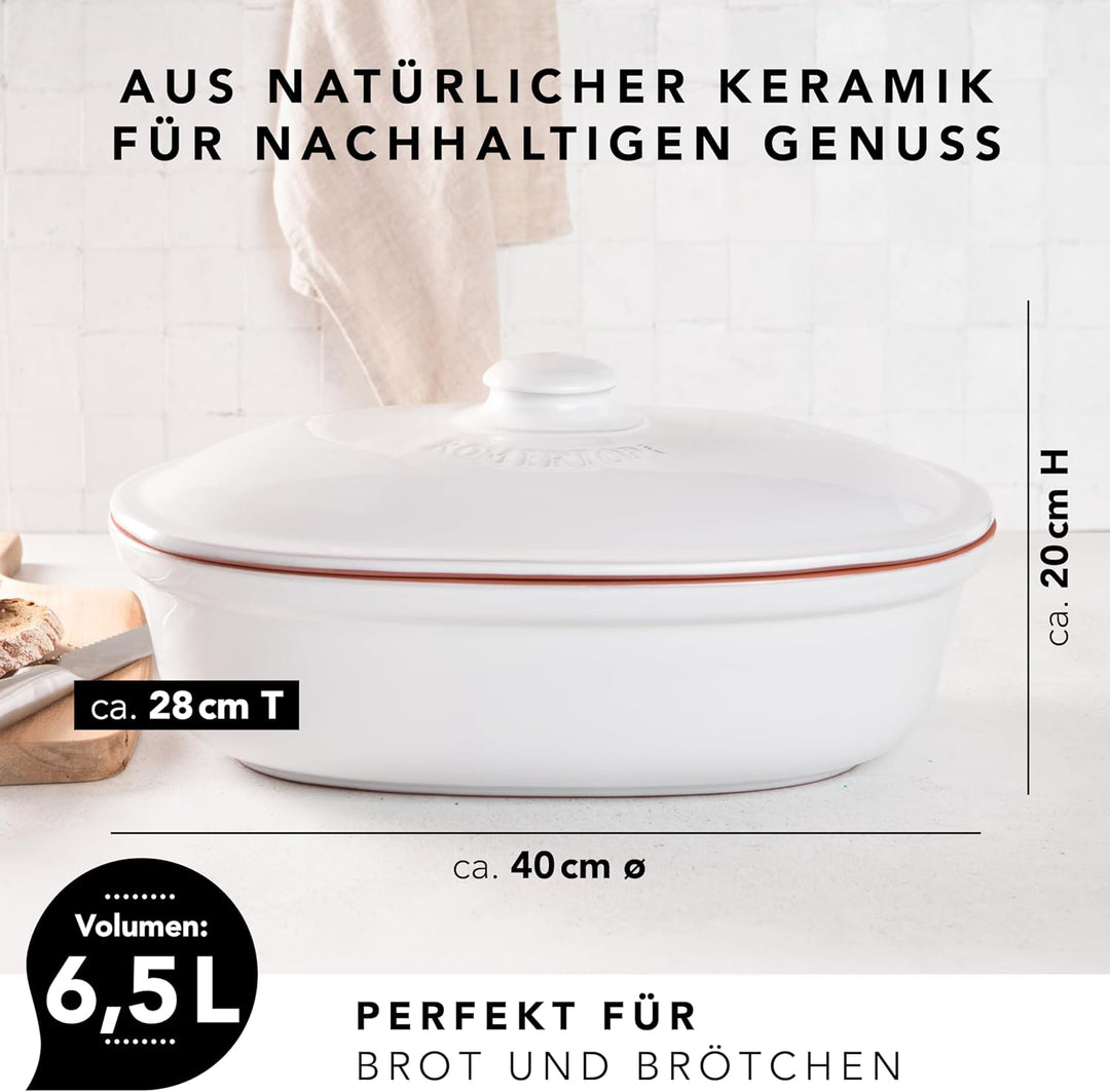 Römertopf Brottopf aus natürlicher Keramik, Brotkasten Aufbewahrungsbehälter aus Ton 6,5 Liter Singl