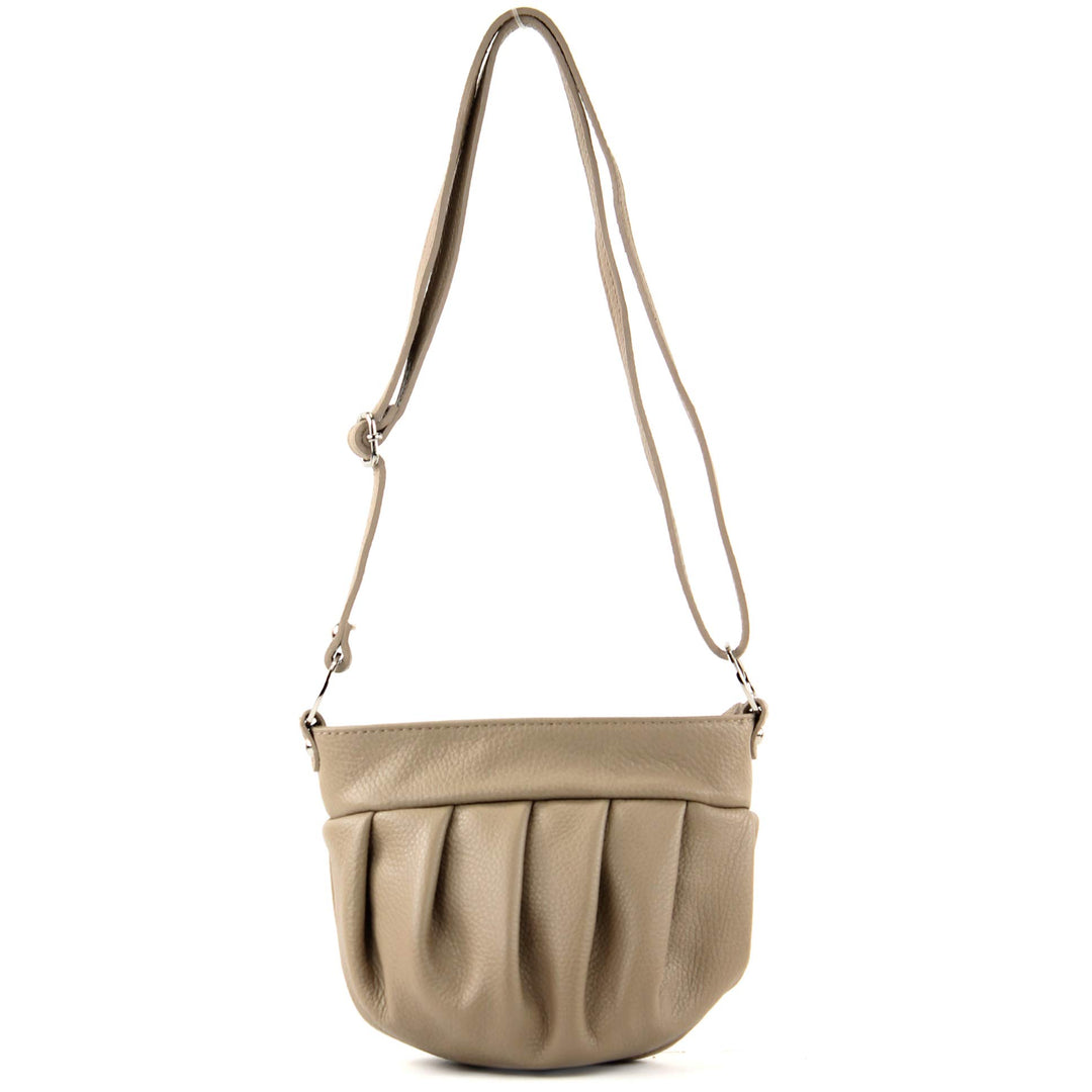 modamoda de - T191 - ital. Umhängetasche Klein aus Echtleder Beige, Beige