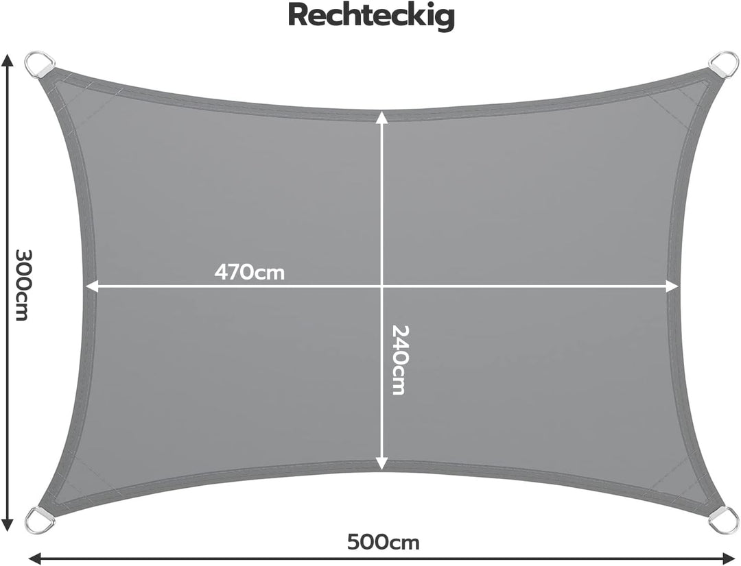 LARMNEE Sonnensegel, Rechteckig, Wasserdicht, 3 x 5 m, Sonnenschutz inkl Befestigungsseilen, PES, fü