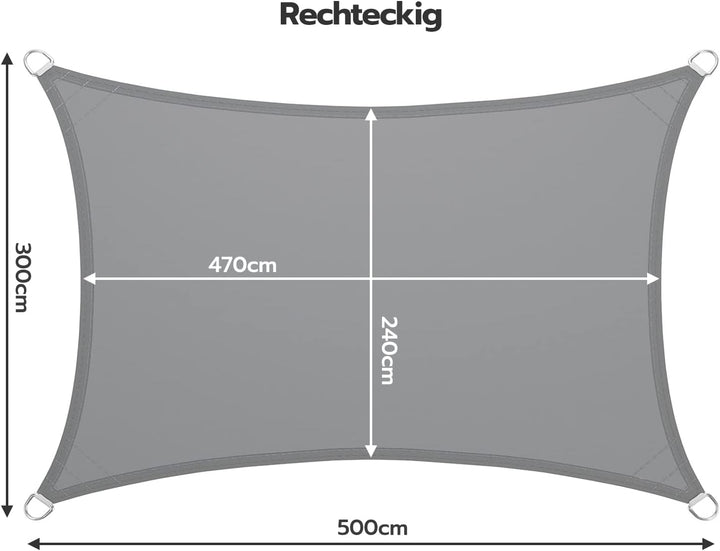 LARMNEE Sonnensegel, Rechteckig, Wasserdicht, 3 x 5 m, Sonnenschutz inkl Befestigungsseilen, PES, fü
