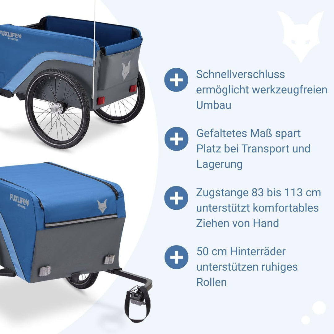 Fahrradanhänger FX-LA120 blau • 2-in-1 faltbar • 120L Lastenanhänger mit 47,8kg Zuladung • 120L Pack