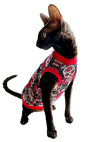 Kotomoda Sphynx Katzen Kleidung T-Shirt Rote Schдdel (XS), XS