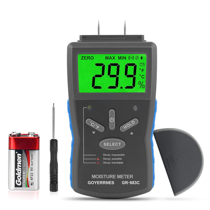 Feuchtigkeitsmessgerät,Pin Typ Digital Holzfeuchtemessgerät,GR-883C Handfeuchtesensor mit 3 farbigen