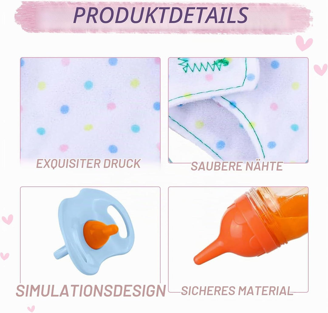 10 Stück Puppenflasche mit Milch Puppenschnuller Puppenlätzchen Puppenwindeln Puppenzubehör Magische