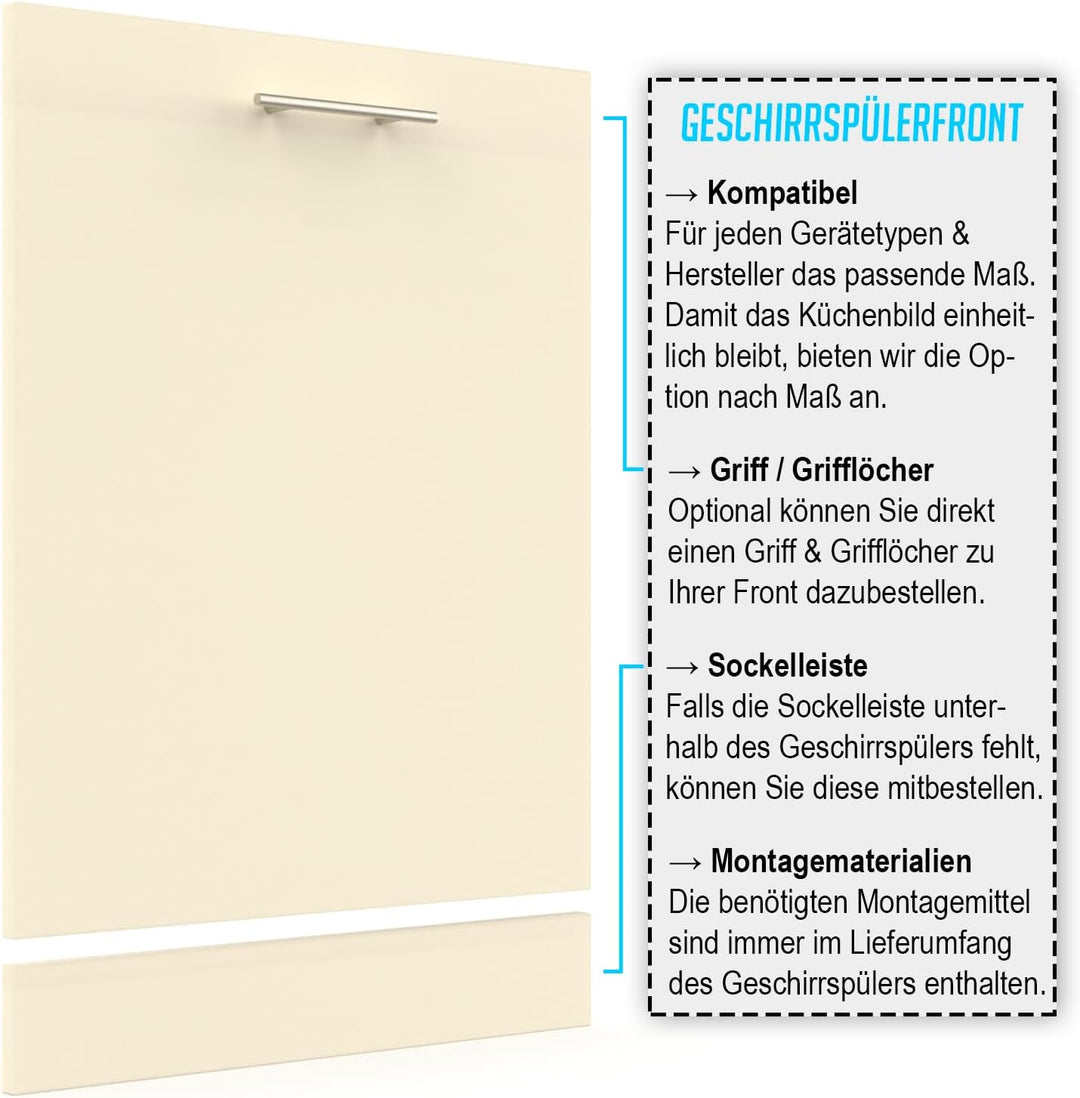 Geschirrspülerfront 19mm voll-, teilintegriert und nach Mass (Magnolia, 444x715mm) Magnolia 444x715m