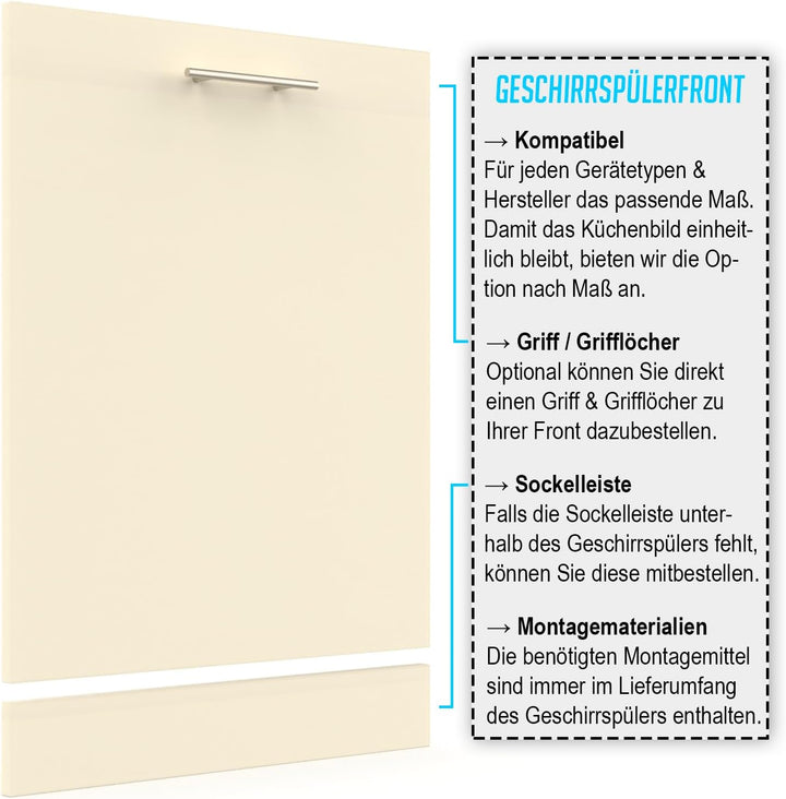 Geschirrspülerfront 19mm voll-, teilintegriert und nach Mass (Magnolia, 444x715mm) Magnolia 444x715m
