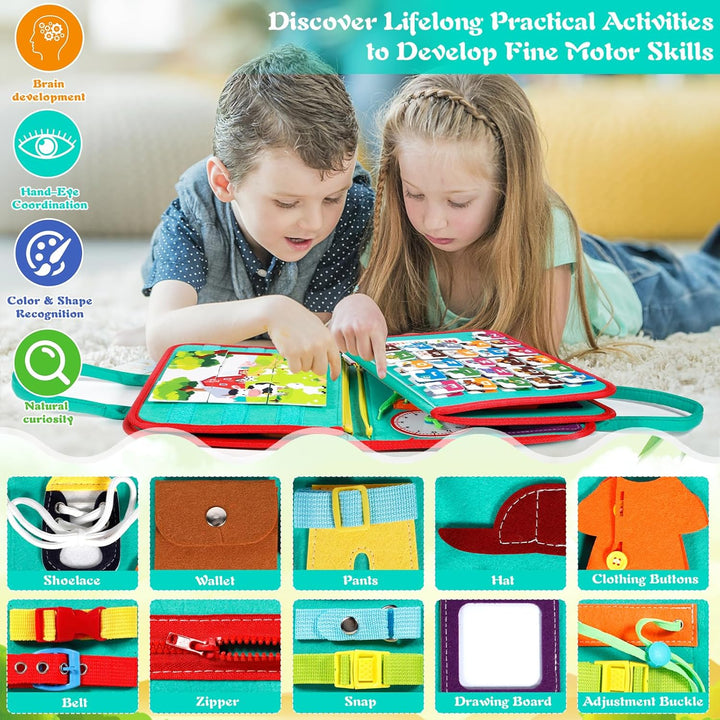 ZLPBAO Busy Board 9 in 1 Montessori Spielzeug ab 1 2 3 4 Jahre, Activity Board Baby 3D Filz Board Se