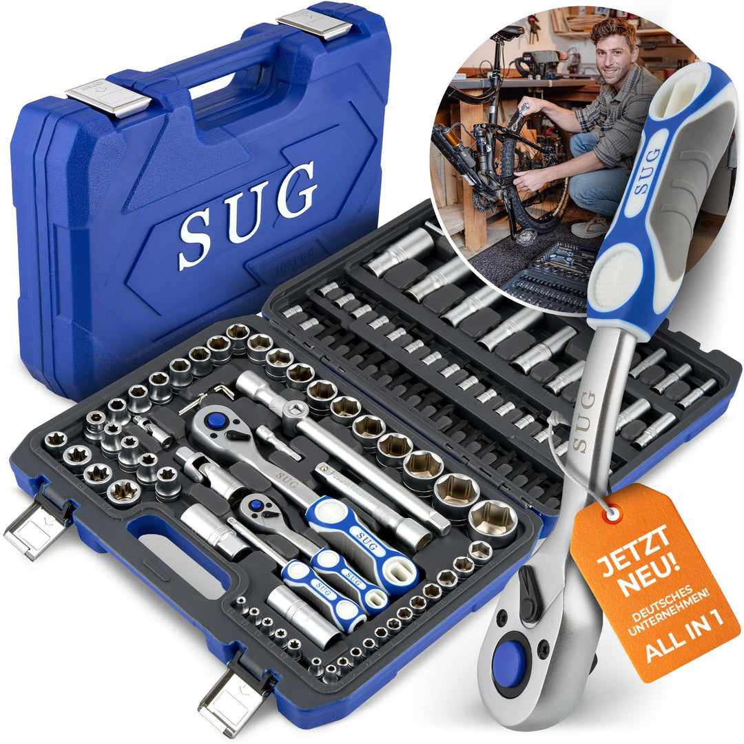 SUG - Werkzeugkoffer gefüllt 108-tlg - Steckschlüsselsatz 1/2 und 1/4 komplett bestückt - Werkzeugka