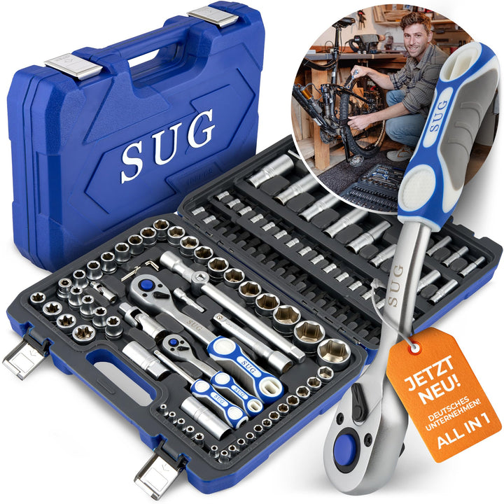 SUG - Werkzeugkoffer gefüllt 108-tlg - Steckschlüsselsatz 1/2 und 1/4 komplett bestückt - Werkzeugka