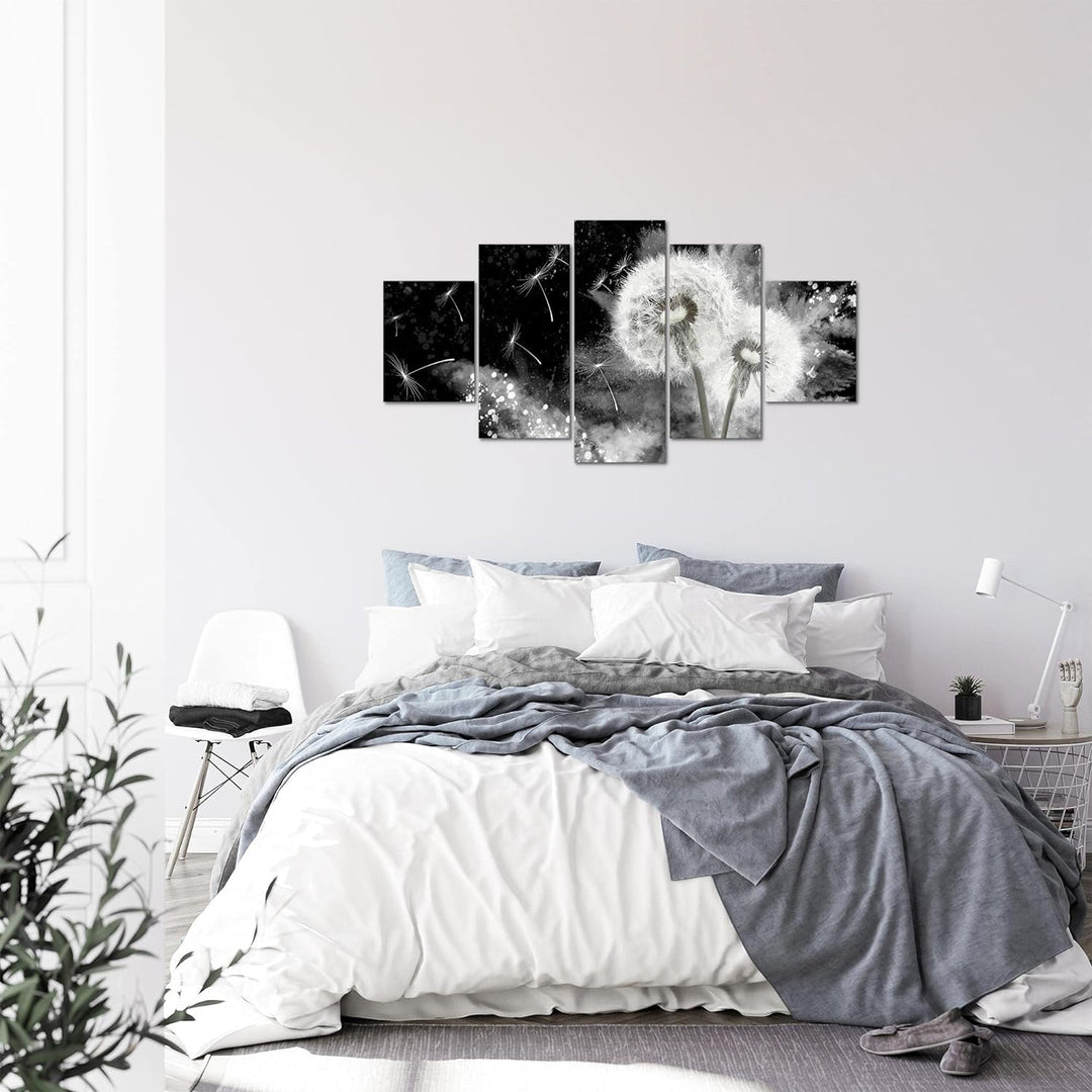 Runa Art Bild Wohnzimmer Schlafzimmer Pusteblume 5 Teilig Abstrakt Grau Wandbilder auf Vlies Leinwan