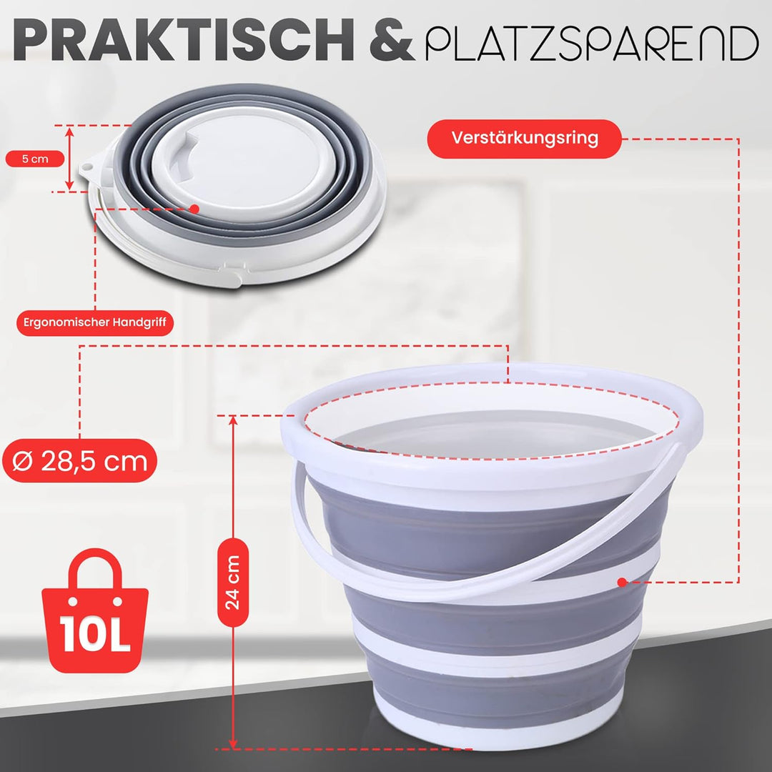 Pantelej Zusammenfaltbarer Silikoneimer 10 Liter inkl. 2 Verstärkungsringe, Wassereimer Langlebiger,