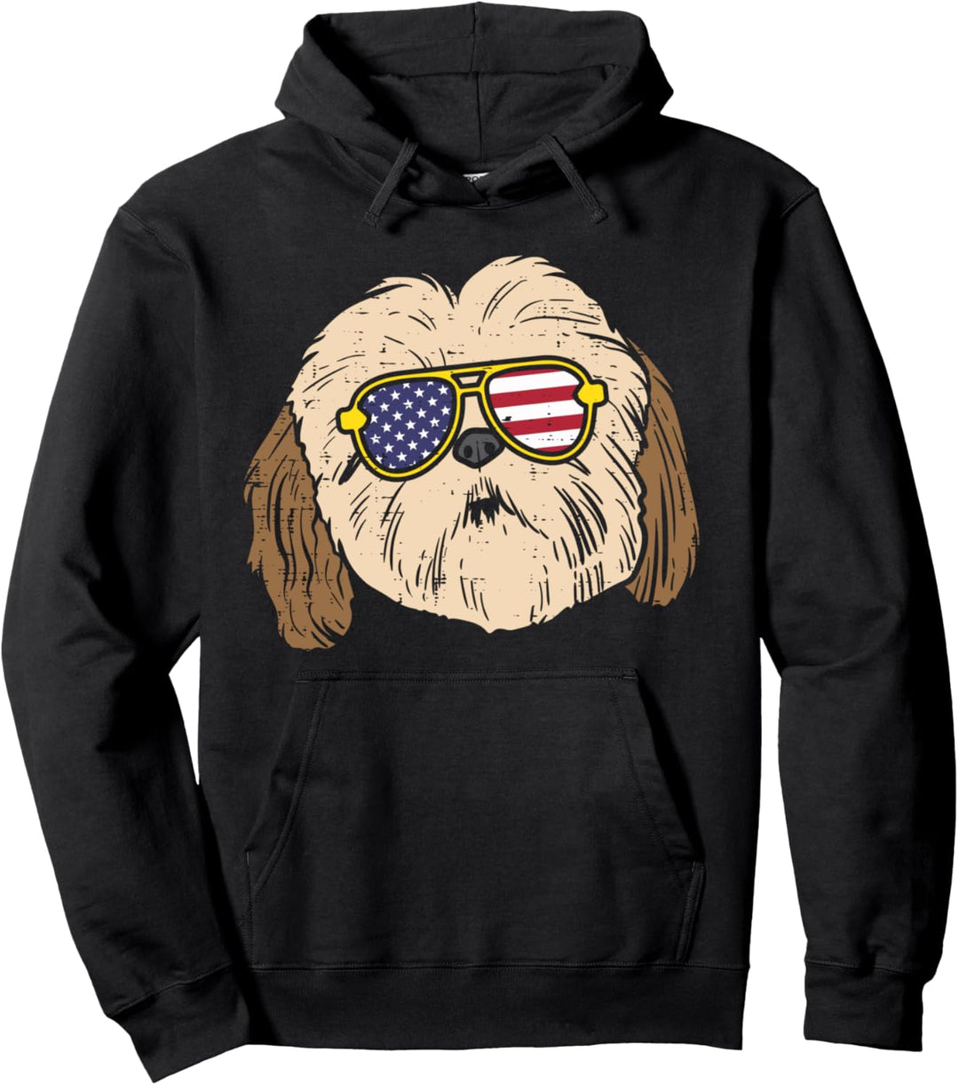 Shih Tzu Sunglasses American USA 4th Of July Fourth Dog Pullover Hoodie