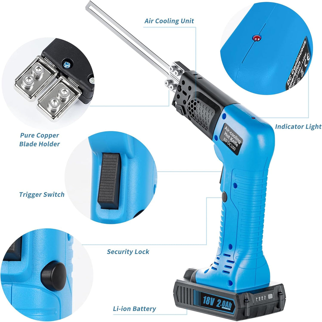 MINOVA Akku-Styrocutter Pro Elektrischer Heissschneider für Stoffe und Seile inklusive Messer und Zu