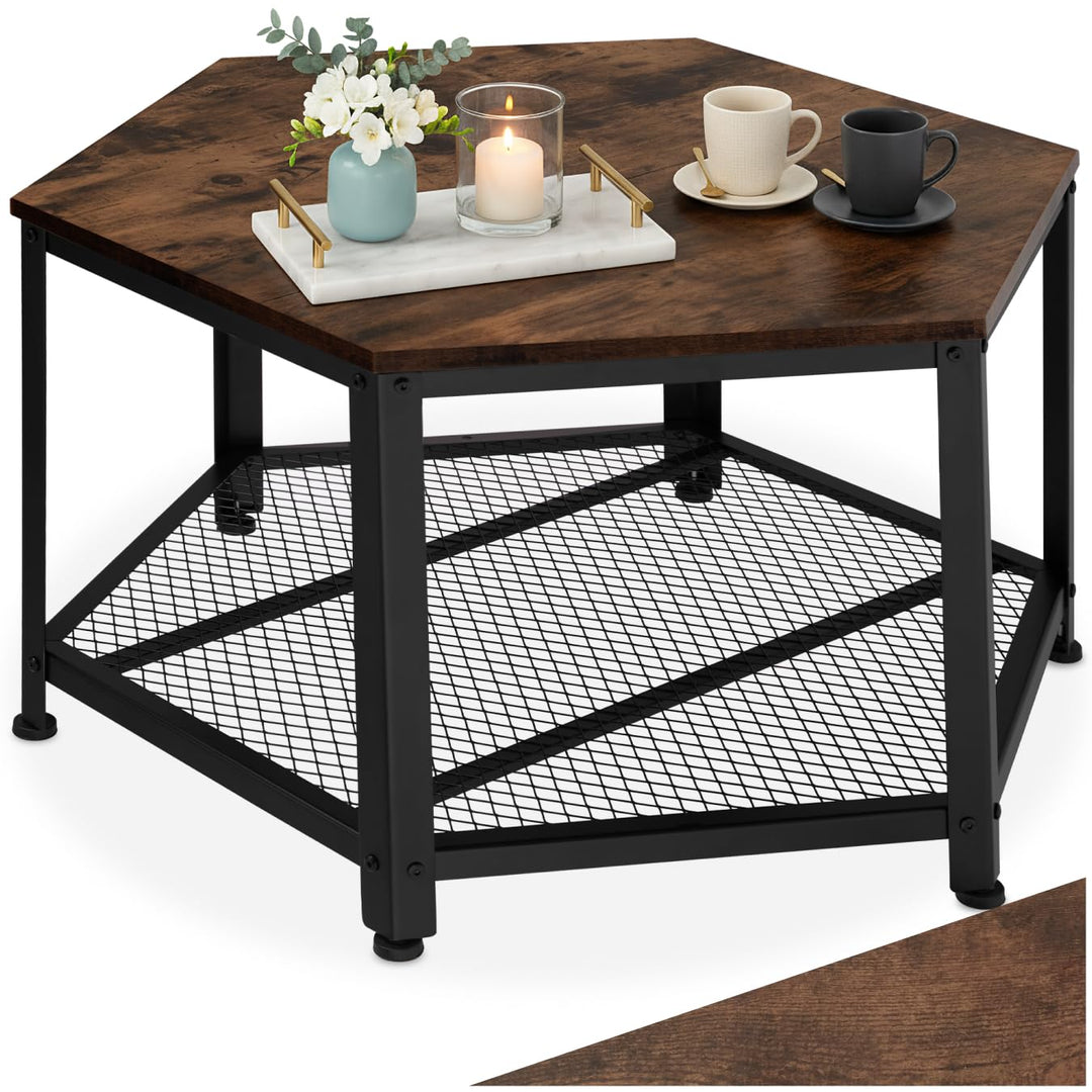 tectake® ausgefallener Couchtisch Holz und Metall, Wohnzimmertisch mit Stauraum, Beistelltisch Couch