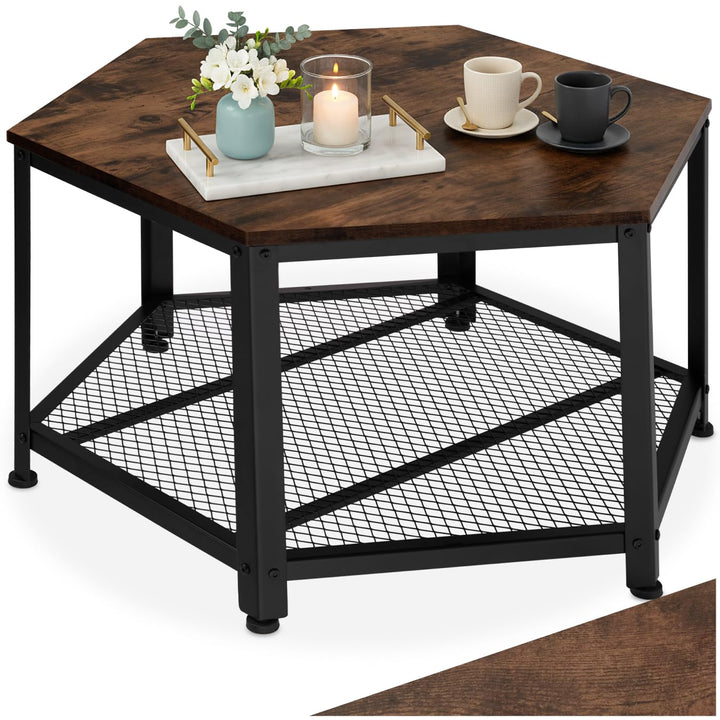 tectake® ausgefallener Couchtisch Holz und Metall, Wohnzimmertisch mit Stauraum, Beistelltisch Couch