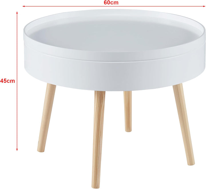 [en.casa] Couchtisch Bongard mit abnehmbarem Tablett rund Beistelltisch für Wohnzimmer Aufbewahrungs