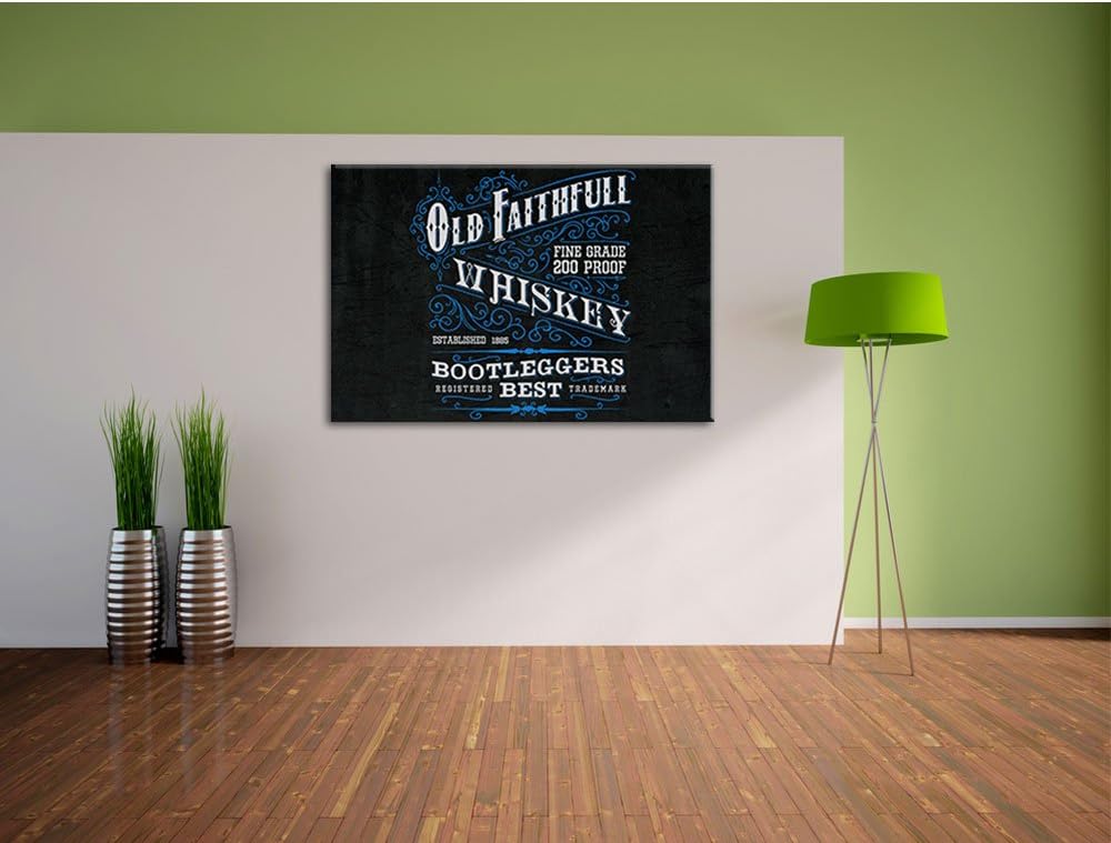Pixxprint Whiskey Etikett „Old Faithfull“ als Leinwandbild/Grösse: 100x70 cm/Wandbild/Kunstdruck/fer