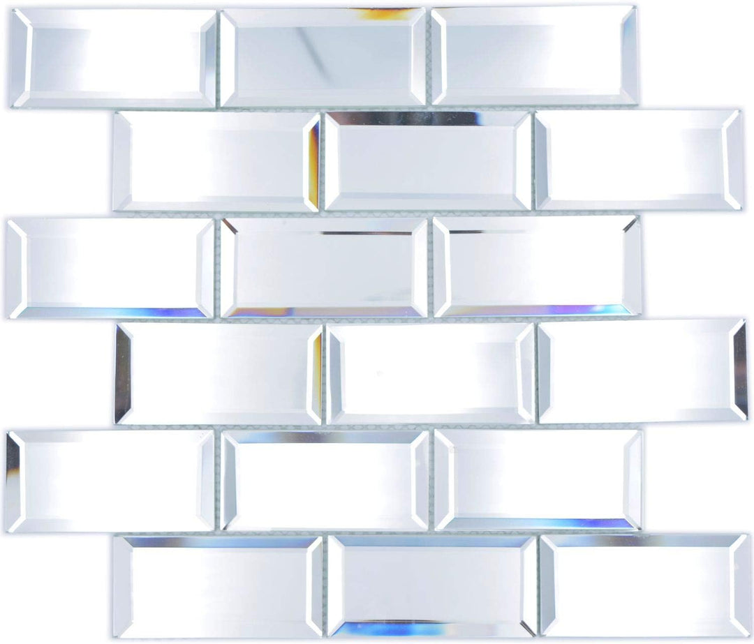 Mosaik Fliese Glasmosaik Spiegelmosaik Rechteck Mirror Metro für WAND KÜCHE Wandverblender Fliesensp