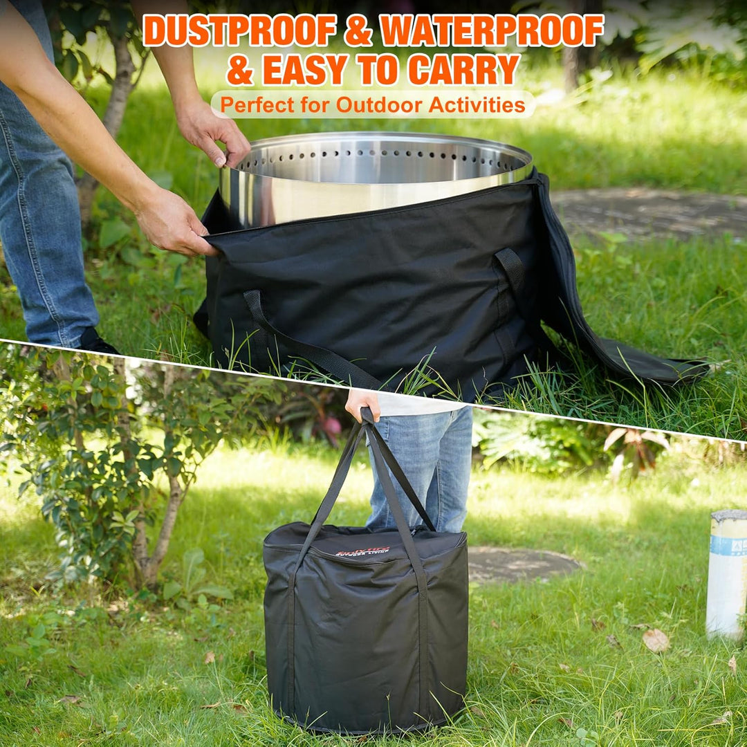 Onlyfire Rauchfreie Feuerstelle aus Edelstahl, 50cm Feuerschale mit Abnehmbarer Aschekasten, Aufbewa