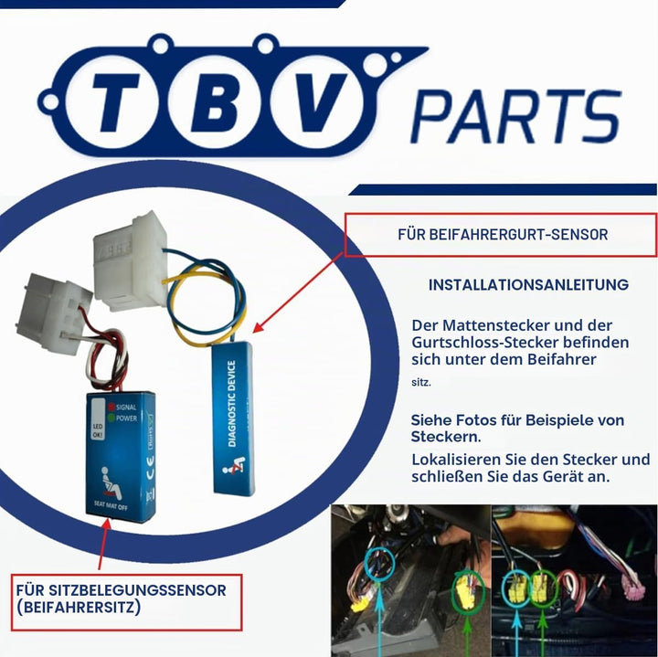 TBVPARTS Emulator Sensor Belegung Sitzmatte SRS Copilotsimulator Bypass-Emulator Air Bag Simulator f