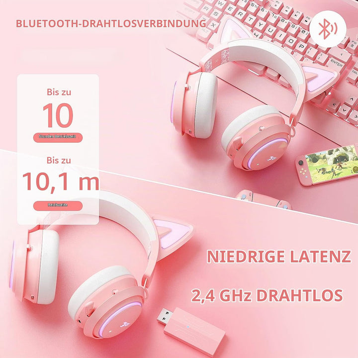 SOMIC Cat Ear Kopfhörer, 2.4GHz Wireless Gaming Headset für PS4/5, PC, Bluetooth Headset für Smartph