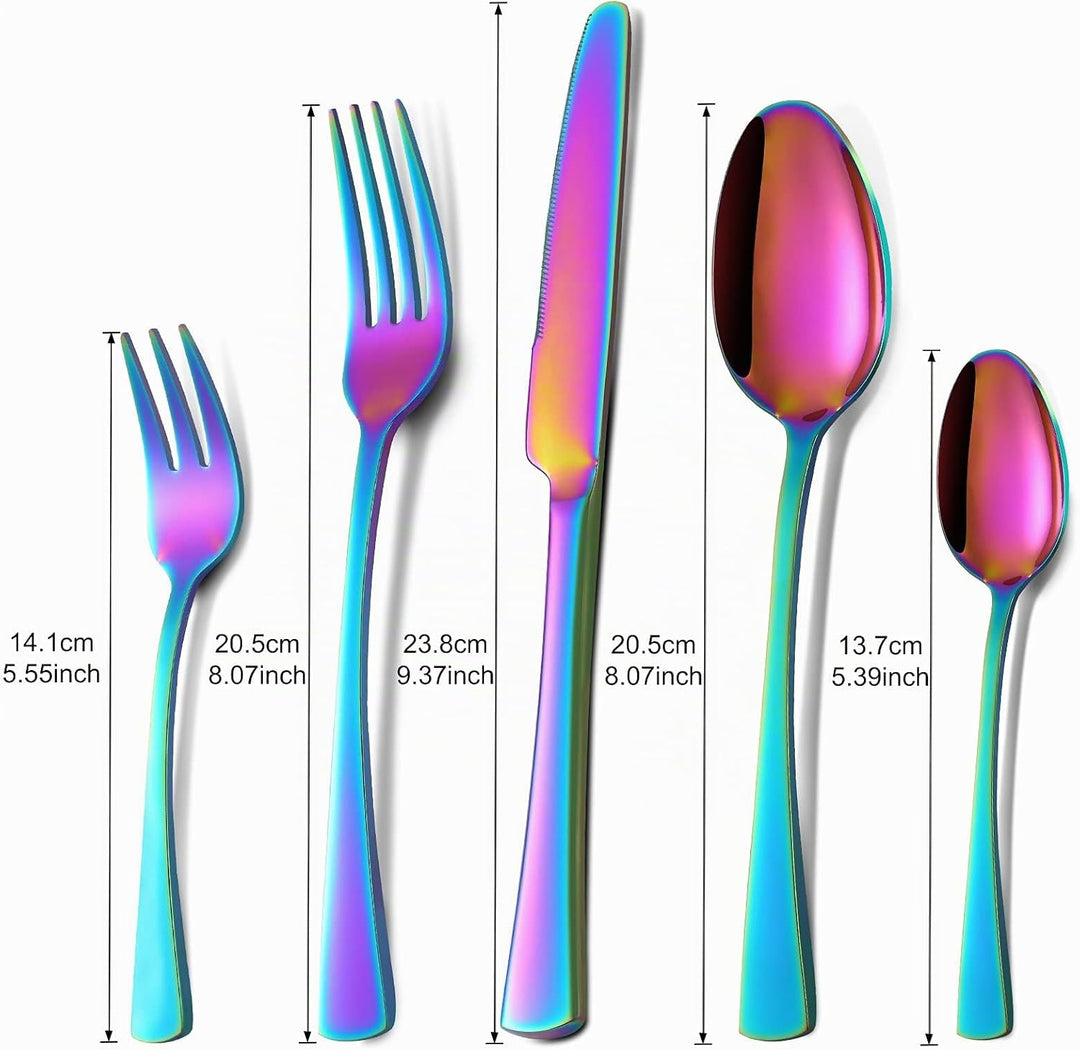 Bestdin Regenbogen Besteck Set 6 Personen, 30 teilig Edelstahl Besteckset Bunte, Essbesteck Set mit
