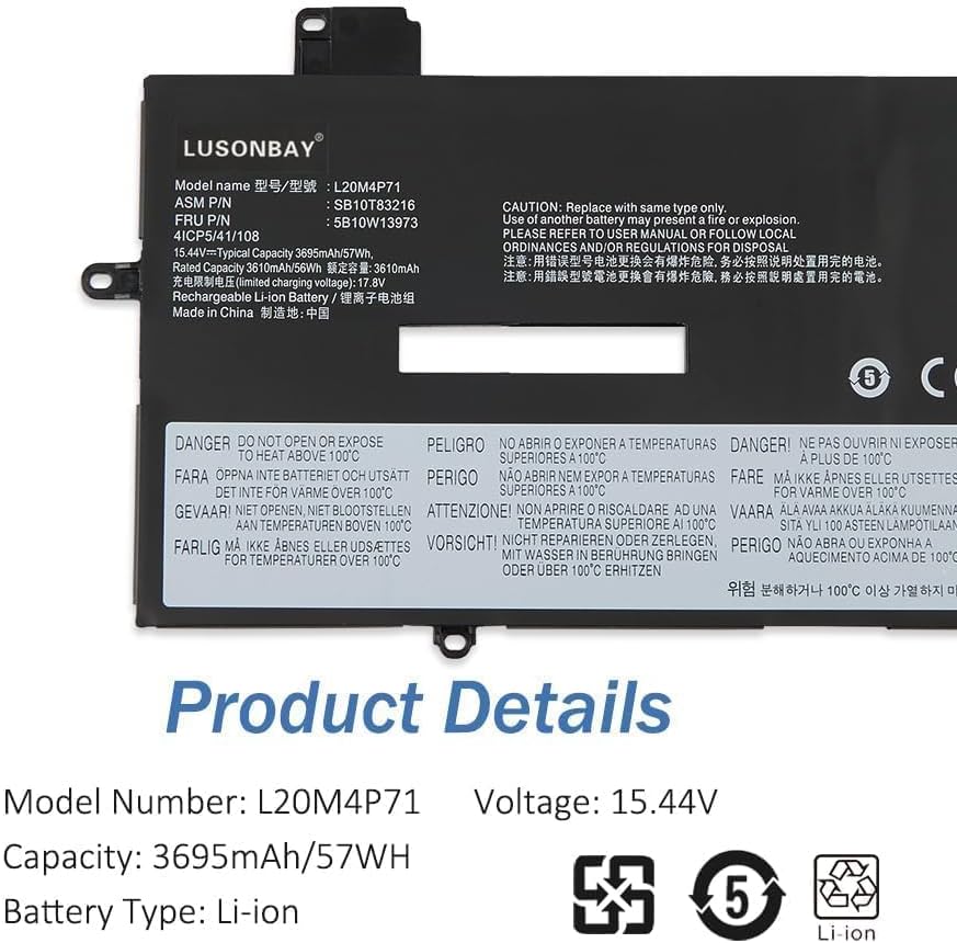 L20C4P71 SB10T83217 Laptop Akku Ersatz für Lenovo ThinkPad X1 Carbon 9th 10th Gen X1 Yoga 6th 7th Ge