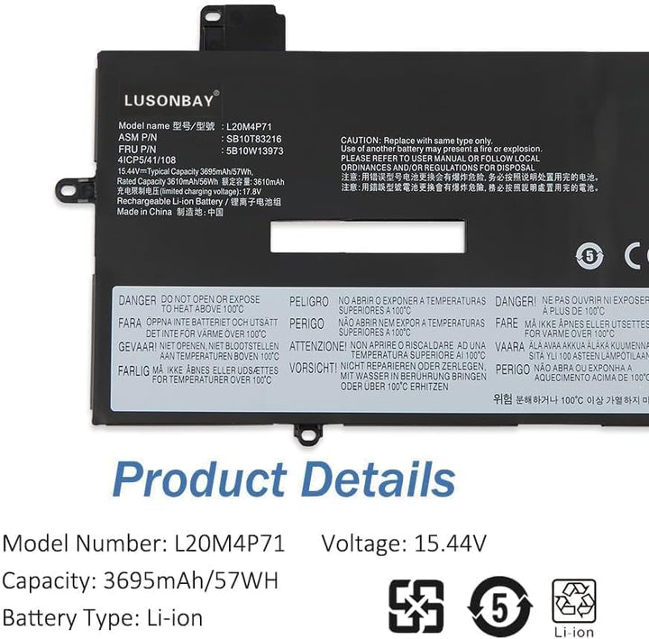 L20C4P71 SB10T83217 Laptop Akku Ersatz für Lenovo ThinkPad X1 Carbon 9th 10th Gen X1 Yoga 6th 7th Ge