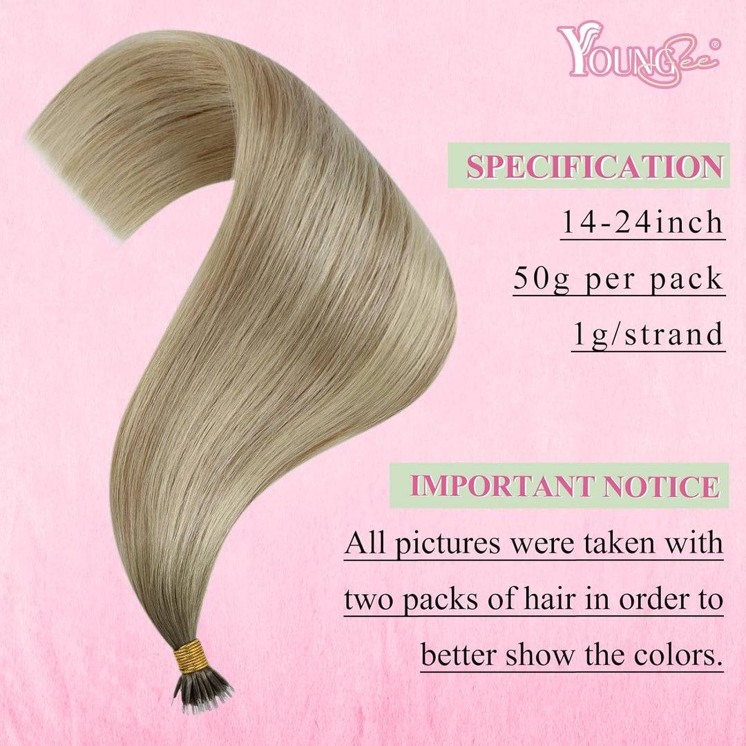 YoungSee Nanoring Extensions Echthaar Blond Nanoring Extensions Dunkel Aschblond mit Platinblond Nan