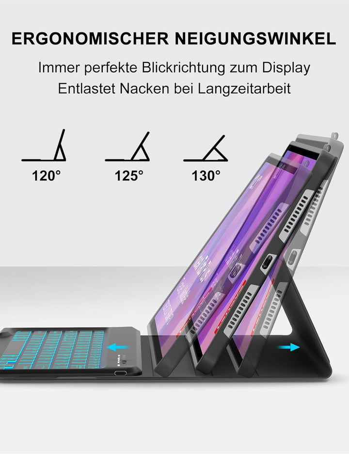 Für Idea Tab Plus 12.1" Tastaturhülle mit Beleuchtung QWERTZ Schwarz Idea Tab Plus 12,1" (2025) TB36