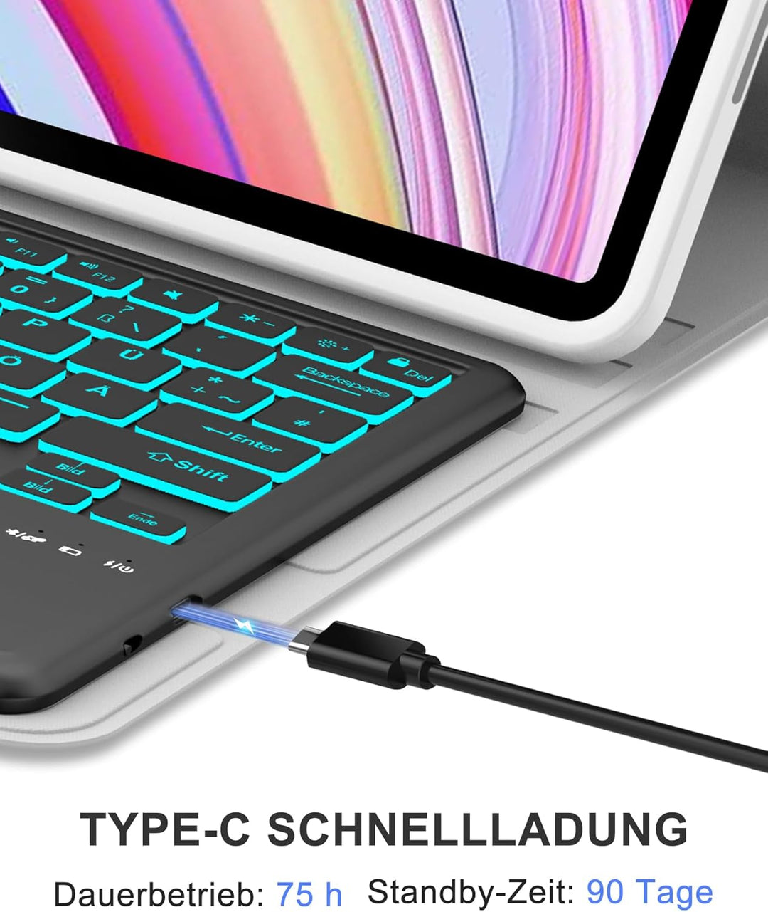 Hülle mit 7-Farben-Beleuchtung und Touchpad Tastatur für Xiaomi Redmi Pad Pro 12,1" (2024) & Poco Pa