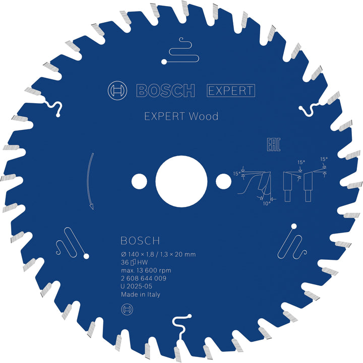 Bosch Professional 1x Kreissägeblatt Expert for Wood (Holz, Sägeblatt Ø 140 x 20 x 1,8 mm, 36 Zähne,