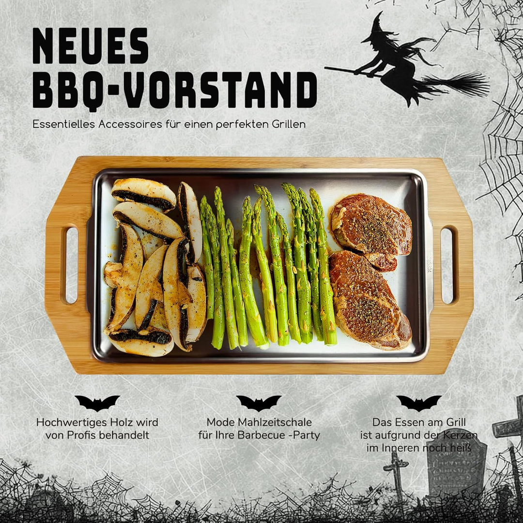 BBQ Board zum Warmhalten, Fleischwarmhalter mit Edelstahl Grill Plate, Speisenwärmer für Grillen, Gr