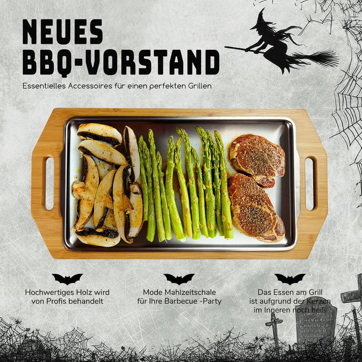 BBQ Board zum Warmhalten, Fleischwarmhalter mit Edelstahl Grill Plate, Speisenwärmer für Grillen, Gr